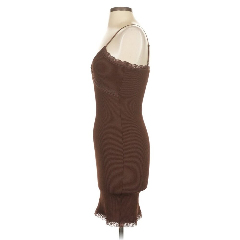 Divided x H&M Brown Ribbed Knit Mini Dress Minimalist Clean Girl Y2K Streetwear - Picture 7 of 14